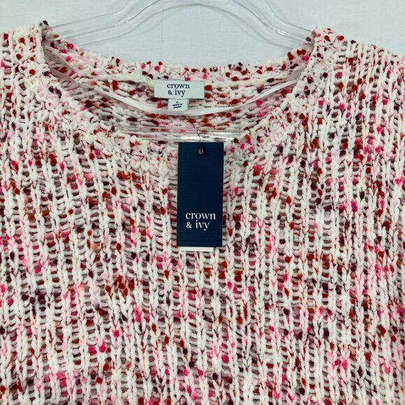 New Crown & Ivy Large Pink White Speckled Soft Slouchy Cozy Sweater - Picture 4 of 9